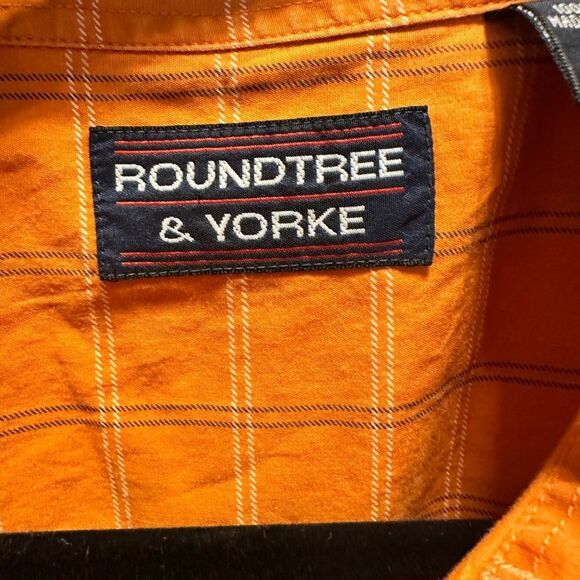 EUC Roundtree & Yorke Men's Orange Plaid Button Down Shirt Short Sleeve- Size XL - Picture 3 of 5